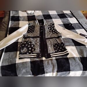 Dogg Supply By Snoop Dogg Black and White Paisley Varsity Jacket